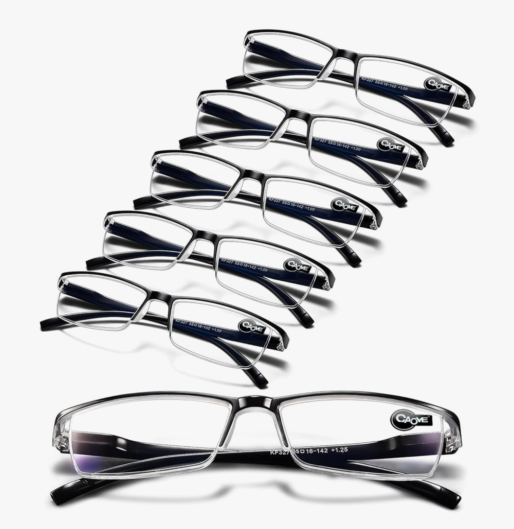 6 pack Executive Style Reading Glasses Men - Durable Readers with 99% Blue Light Blocking - Comfortable Fit with TR90 Frames 1.25