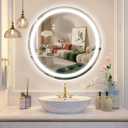 Beelux 24" Round LED Bathroom Mirror with Lights,Lighted Bathroom Vanity Mirror for Wall Anti-Fog, Dimmable, Backlit Memory Function, Waterproof, Tempered Glass,3 Colors Adjustable (24"L x 24"W)