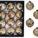 Retro Patterns Christmas Ball Ornaments - 12PCS, 3.15''/80mm Embossed Shatterproof Vintage Hanging Ball Decoration for Xmas Tree Holiday Decor (Antique Bronze)