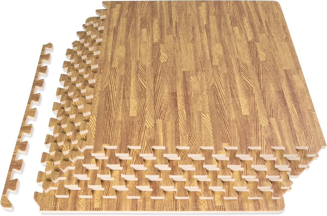 ProsourceFit Wood Grain Puzzle Mat -inch, 6 EVA Foam Interlocking Floor Tiles (24 Sq Ft) for Secure Indoor Room Workout Flooring and Playmat