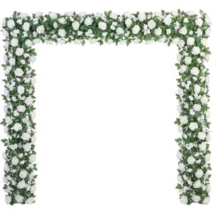 Suncalla 8 Pack 6.56ft Artificial Rose Flower Garland Silk Flocked White Rose Garland Faux Eucalyptus Peony Flower Vine for Wedding Party Table Centerpiece Arch Background Decoration(Eucalyptus)