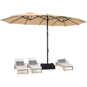 HOMSHADE 15ft Patio Umbrella with Base Included, Rectangle Oversized Double Sided Pool Umbrellas, Large Table Umbrella Outdoor for Market, Deck, Garden (Beige)