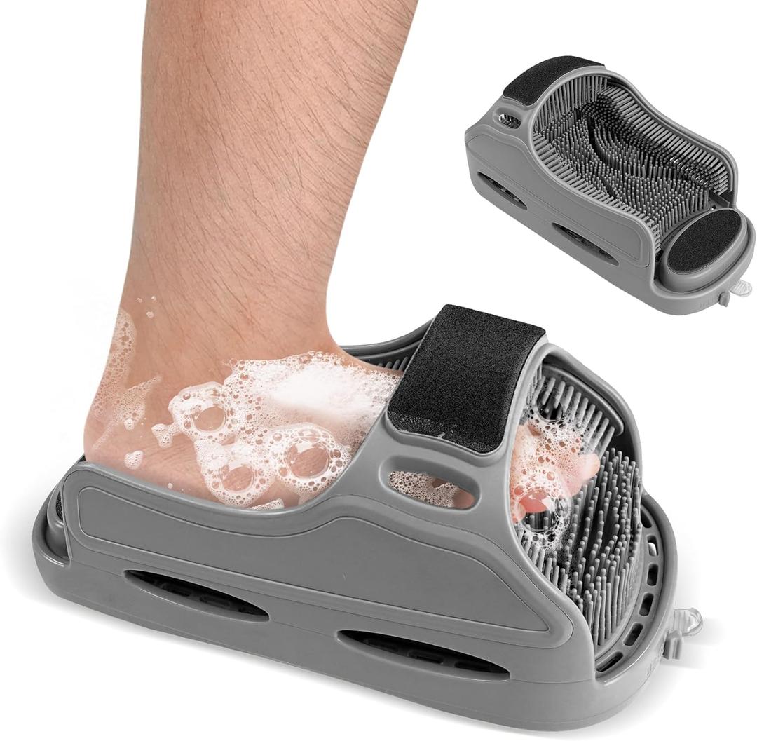 Shower Foot Scrubber, Feet Scrubbers, Exfoliating Foot Massager Slipper, Silicone Shower Easy Scrubber Cleaning, Gray