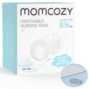 Momcozy Ultra-Thin Disposable Nursing Pads, Super Absorbent and Breathable Breastfeeding Pads, Make The Breasts Light and Unburdened, 3D Shape for The Best Fit, Individually Packaged 120 Count