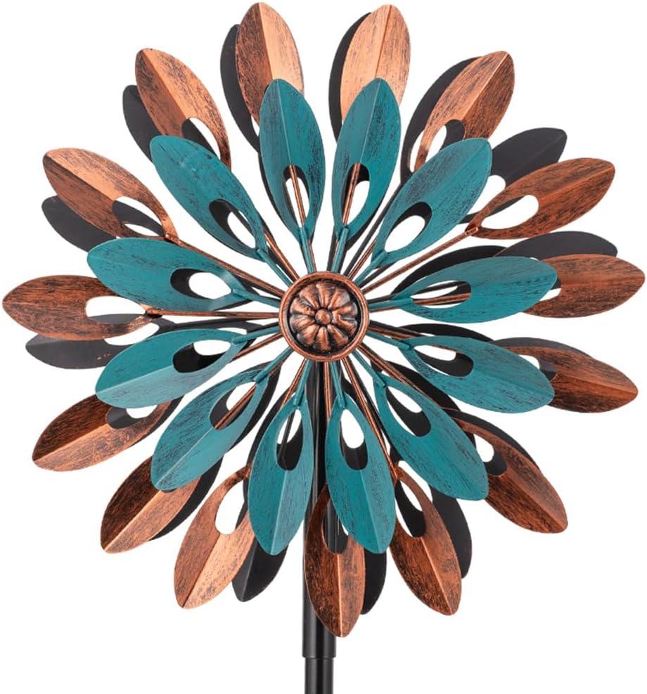 VEWOGARDEN 360 Outdoor Metal Wind Spinners Kinetic Wind Sculptures & Spinners for Yard Garden Lawn Patio Decorations, Blue & Bronze (13 Inch(Blue & Antique Bronze))