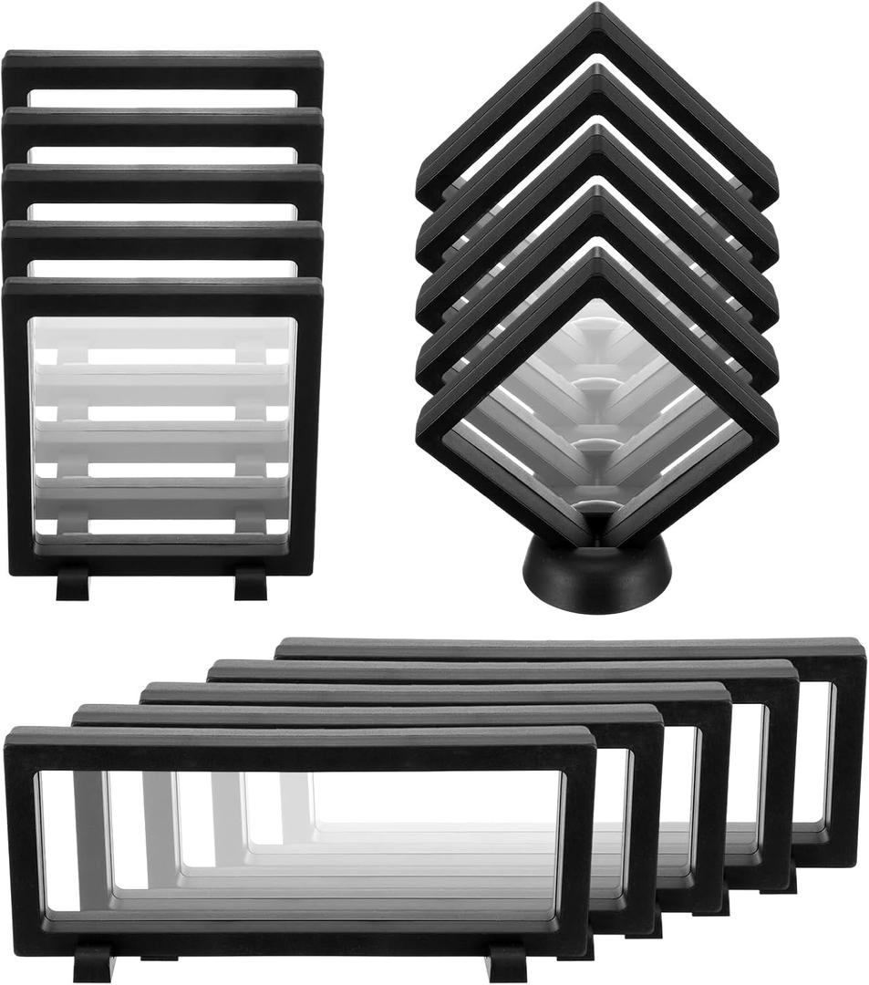 Kifmurase 15 PCS 3D Floating Display Case Challenge Coin Display Stand Holder Floating Frames Transparent PE Jewelry Storage Box Suspension Frames for Medal Specimen Medallions (3 Style)