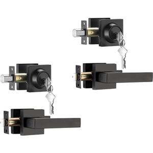 2 Pack Front Door Locksets with Deadbolt, Black Door Handles, Combination Door Lock, Exterior Door Lever (Matte Black) (Matt Black)