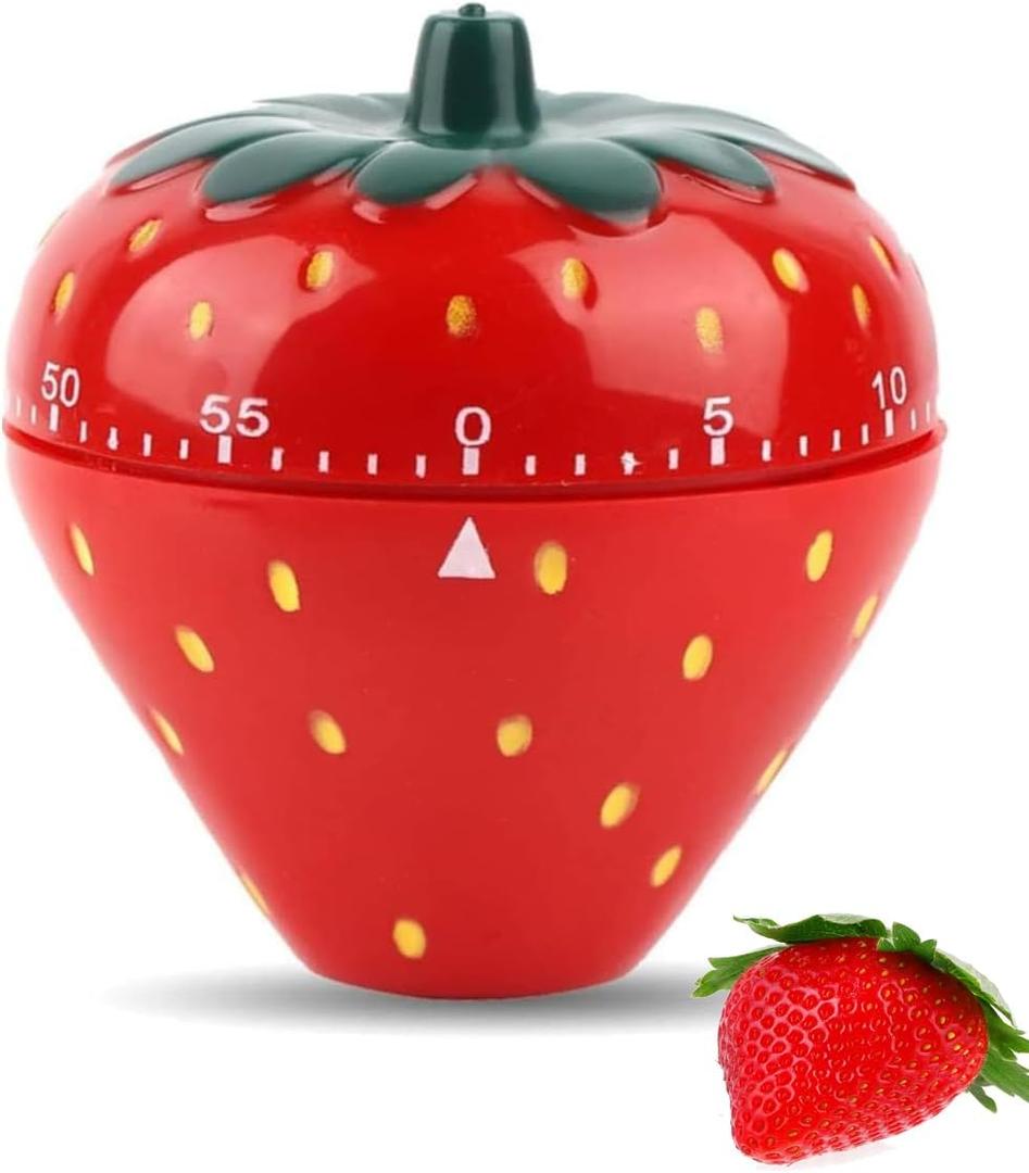 Joyzan Strawberry Shaped Timer, Cartoon Mechanical Time Reminder Cute Fruit Cooking Kitchen Baking Household Manual Precise Countdown 60 Minutes Meal Prep Wake Up Home Study Desktop Classroom