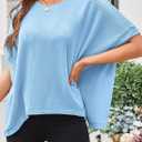 Womens Tops Crewneck Batwing Short Sleeve Shirts Ribbed Striped Casual Tee Women Oversized Loose Fit Trendy T-Shirts (Blue, S)