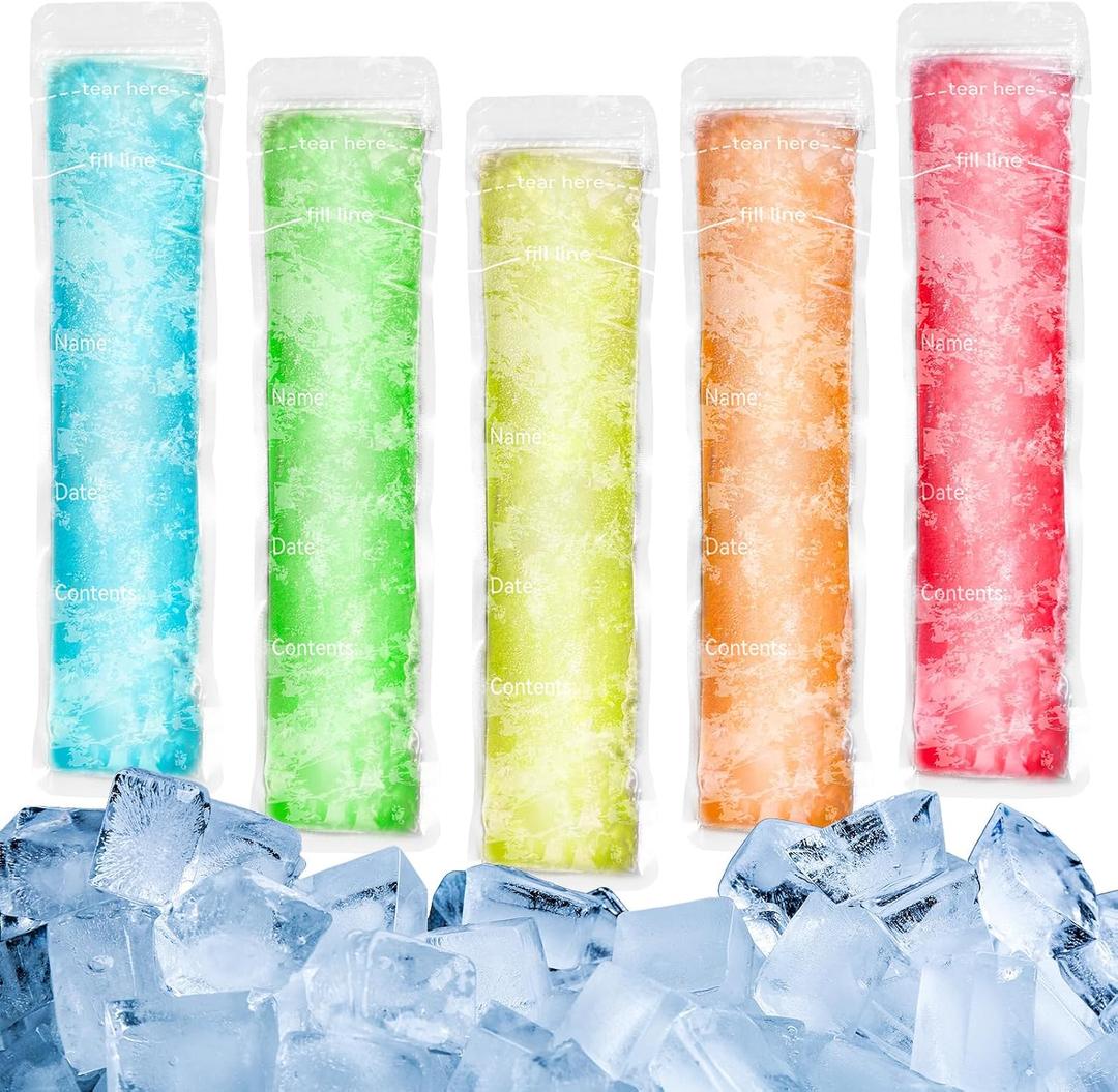 [Bag Only] 100 Popsicle Bags No Funnel - Sealable Popsicle Mold Bags, BPA-Free Freezer Tubes with Zip Seals, Ideal for Ice Pops, Yogurt, Juice, Smoothies, Healthy Snacks