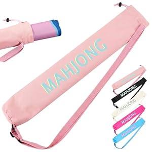 Sunnymove 34 Inch Long Mahjong Mat Bag Cute Double Strapped Canvas Drawstring Mahjong Holder Lightweight Outdoor Carrying Bag for Board Games Travel Storage-Mat Not Include(Light Pink, 1 Pc)