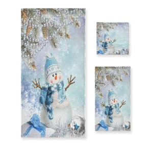 ALAZA Towel Bathroom Sets, Christmas Winter Snowman Towels 3-Piece 1 Bath Towel 1 Washcloth 1 Hand Towel, Snowflakes Snow Bath Towel Set of 3 Soft Multifuntion for Home Kitchen Hotel Gym Swim Spa