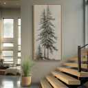 Large Framed Vertical Vintage Pine Tree Wall Art for Living Room, Neutral Sketch Rustic Classic Beige Canvas Artwork for Walls, Nordic Forest Farmhouse Wall Decor for Bedroom Hallway Office, 30x60 In