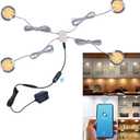 Smart LED Puck Lights with APP Control, Dimmable Cabinet Lighting with Bluetooth, Music Sync and Timer Function, Under Cabinet Lights, DC 12V Adaptor (Silver, Warm White Light, 4Pack)