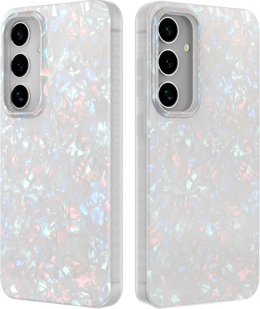 LONLI Hue - for Samsung Galaxy S24 Case - White Pearl Tort - Unique, Elegant and Aesthetic Shockproof Cover for Women, Girls and Men (2024)
