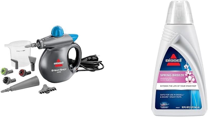 Bundle of BISSELL Steam Shot Omni Handheld Steam Cleaner, New 2024 Model + BISSELL Spring Breeze Demineralized Water, 32 oz, 1394