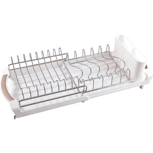 Dish Drying Rack Compact Expandable - A Space-Saving, Stainless Steel, Rust-Resistant Dish Drainer for Kitchen and Apartment Countertops/Sink Cabinets, Extendable from 11.42 to 19.9 inches (White) (Double)