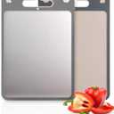 Cutting Board Double Sided,Stainless Steel Cutting Board for Kitchen, Food-Grade, Stainless Steel and Wheat Straw PP, Easy to Clean Large Cutting Board (Medium) (13"L x 7"W)