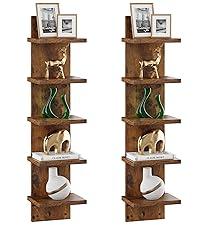 IBUYKE 5 Tier Wall Shelf Unit, Brown Vertical Shelf, Floating Storage Wall Shelf, Decorative Wall Mount Vertical Shelving for Home, Bedroom, Living Room, Office Decor WBC009H-2