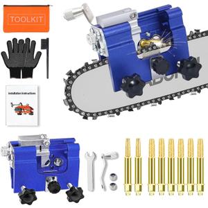 Chainsaw Sharpening Jig, Portable Hand Chain Saw Sharpener Tool with 8 Titanium-Plated Bits, Gloves, Storage Bag & Brush, Chainsaw Sharpener, Chainsaw Sharpener Kit for 4"-22" Chainsaw & Electric Saws (Blue)
