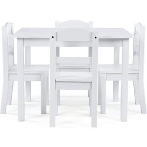 Humble Crew Kids Table and Chair Set, Toddler Activity Table with 4 Chairs for Play, Crafts, Snacks & Learning, Wooden Kids Furniture for Playroom & Bedroom, White