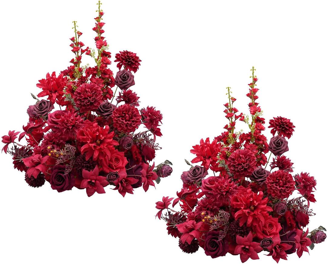 2pcs 19inch Red Free Standing Flowers Ball Bouquet Artificial Rose Arrangements Balls for Wedding Centerpieces Tables Chair Aisle Runner Flowers Decorations