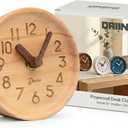Driini Wooden Analog Desktop Clock 4.3 in. Decorative Pinewood, No-Tick Design Easy to Read Silent Sweep Mantle Clock Quiet Tabletop Clocks with Wood Body, Hands, & Battery Cover; Light
