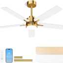 Metal Ceiling Fan with Lights and Remote, 52 Inch, Gold & White