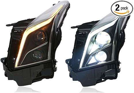 2PCS Headlight Assemblies for Cadillac ATS 2013-2019 LED Lens Projector Double Beam LED KIT with LED Daytime Running Lights Included All Bulbs Replace Halogen