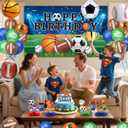 Sports Birthday Party Decorations Includes Banner, Backdrop, Foil & Latex Balloons, Cake & Cupcake Toppers, Honeycomb Centerpieces for Boy Sports Themed Party Decorations