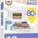10 Pack Large Vacuum Storage Bags with Hand Pump, 80% Storage Space Saving, Sturdy Leak-Free Space Saver Vacuum Seal Bags for Clothing, Vacuum Compression Bags for Travel Lugggage