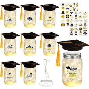 8 Set Graduation Table Decor Set Graduation Jar Decorations with LED Lights Class of 2025 Gifts Ideal Graduations Gifts Hats Stickers LED String Light for High School College