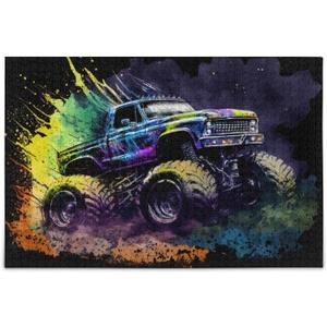 Jigsaw Puzzle 500 Pieces (Cool Monster Truck), Car Theme Zigsaw with Storage Bag and Reference Picture, Easy to Solve