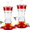 Hummingbird Feeders for Outdoors Hanging, BOLITE Glass Hummingbird Feeder, 4 Bee Guard Feeding Ports, Built-in Ant Moat, Leak Proof, 15 Ounces, Stars Decor, Red, 2 Pack, Gifts for Women Men