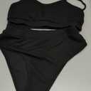 Fanuerg Women's Ribbed High Waisted Bikini Sets Scoop Neck Two Piece Swimsuits Spaghetti Strap Textured Bathing Suit
 (Medium, Black)