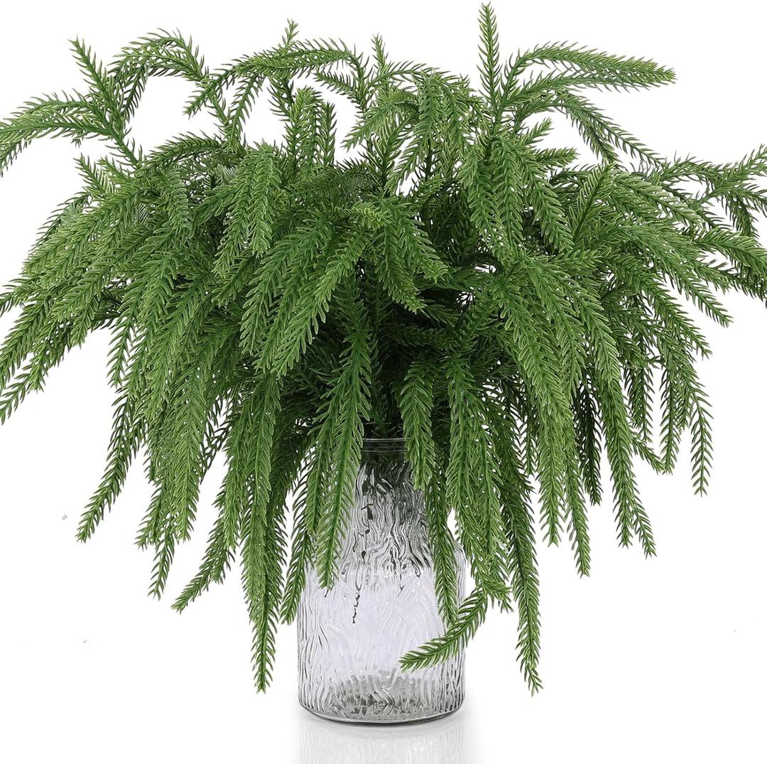 50 Pcs Christmas Norfolk Pine Picks, Norfolk Pine Artificial Greenery Branches DIY Crafts Faux Christmas Pine Branches for Crafts Xmas Indoor Outdoor Home Decor (50)