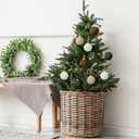 12 Pcs Neutral Crochet Christmas Ball Ornaments 3.15 Inch Rustic Knitted Xmas Tree Ornaments White Cream Brown Green Large Xmas Baubles Boho Modern Christmas Decor for Tree Farmhouse Decor