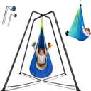 Swing Stand Frame with Sensory Pod Swings and Chair,X-Shaped Swing SetHeavy-Duty Metal Hammock Chair StandKids & Adults, Indoor Outdoor 330LBS(Blue)