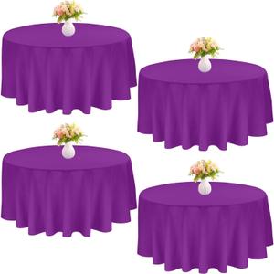 4 Pack Round Tablecloth 90 Inch Purple Polyester Washable Fabric Table Covers for Wedding Dining Table Buffet Parties Banquet Decor