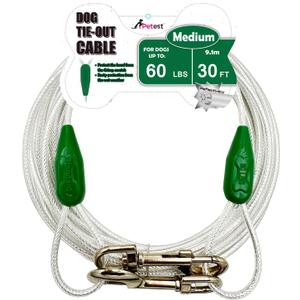 Petest 30ft Reflective Tie-Out Cable for Medium Dogs Up to 60 Pounds (Darkgreen & Silver)