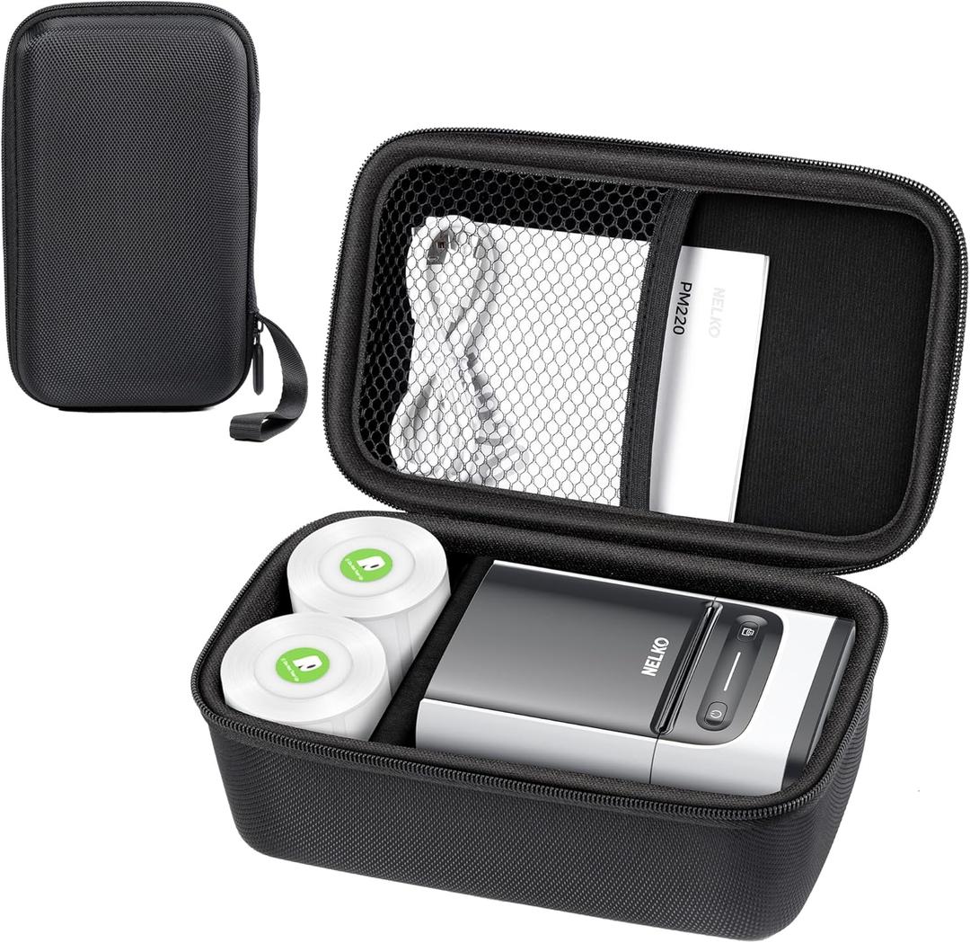 Genuine Case Compatible with Nelko PM220 Label Maker, Portable Handheld Label Printer, Carrying Storage Bag for Label Maker Tape, USB Cable and Accessories, Case Only, Black, LMC03