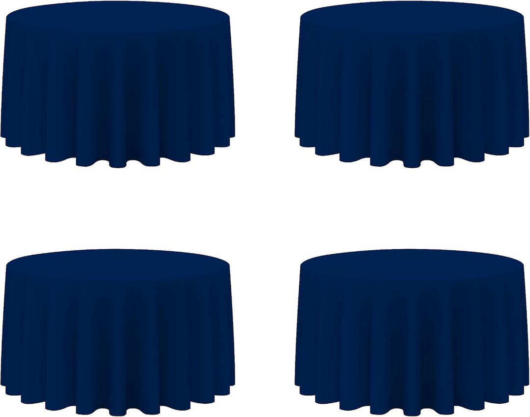 BRILLMAX 4 Pack Navy Blue Round Tablecloths 120 Inch for 60 Tables - 150 GSM Polyester Fabric, Floor Length Drop, Water, Stain & Wrinkle Resistant Cloth Cover for Wedding Reception Banquet Dining