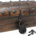Nautical Cove Pirate Treasure Chest with Iron Lock and Skeleton Key (Medium 11x6x6.75)  Wooden Storage Chest, Pirate Decor, Decorative Wooden Box, Keepsake Box