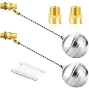 GASHER 2PCS 3/4" 304 Stainless Steel Float Ball Valve with 3/4"G Female x 3/4"NPT Male Adapter, DN20 Adjustable Water Tank Float Ball Valve for Stock Tank Pool Water Level Control