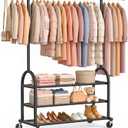 EAGMAK Rolling Clothes Rack Heavy Duty Clothing Racks with 3 Shelves, Black