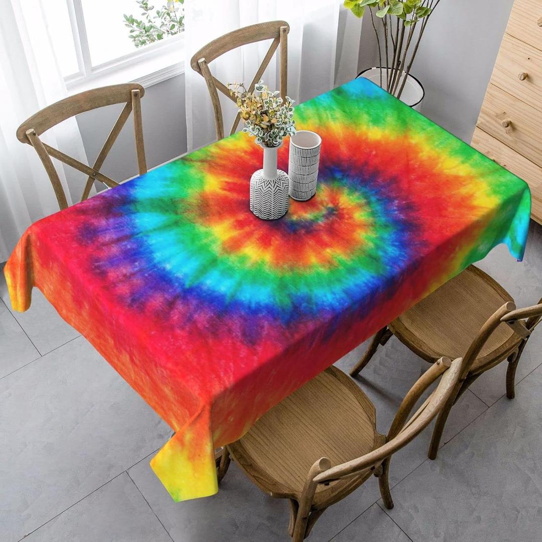 Tie Dye Tablecloth Rectangle Table Cloth Washable Table Cover for Decoration Kitchen Dining Room 60x90 Inch