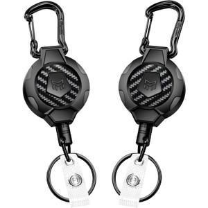 MNGARISTA 2-Pack Retractable Keychain, Heavy Duty 10 OZ Retraction 3K Carbon Fiber ID Badge Reel, Carabiner Badge Holder Hook Upgraded 31.5" Stainless Steel Cord Lanyard with Clip Strap and Key Ring