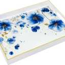 Serving Tray with Handles, 15.7 * 11.8 inches, Plastic Ottoman Tray with Exquisite Paintings, Trays for Coffee Table (Charm Blue)