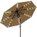 AreShark 6.5' x 10' Rectangular Patio Umbrella with Solar Lights, Solar Powered Lighted Market Umbrella w/Tilt and Crank, Outdoor Table Umbrella for Garden, Deck, Backyard, Pool and Beach, Khaki