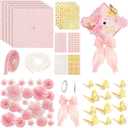 Wavwavw 58 Pcs DIY Graduation Cap Decorations Kit Grad Cap Decor Included Faux Flowers Bow Mesh 3D Butterfly Stickers, Adhesive Rhinestones, Glitter Letter Stickers, for 2026 Grad Party(Pink)